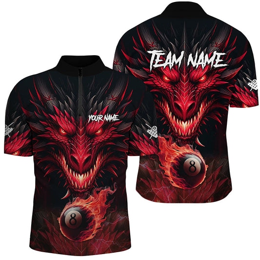 Maxcorners Personalized Dragon 8 Ball Fire Flame 3D Billiard Shirts, Billiard League Team Jerseys
