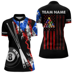 Maxcorners Personalized Us Flag Smoke 8 Ball Pool Billiard Shirt For Men And Women Custom Patriotic Billiard Team Jersey
