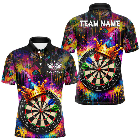 Maxcorners Funny Colorful Crown Dartboard Splash Darts Shirt For Men Custom Darts Jersey Team Polo & 1/4 Zip LM1501