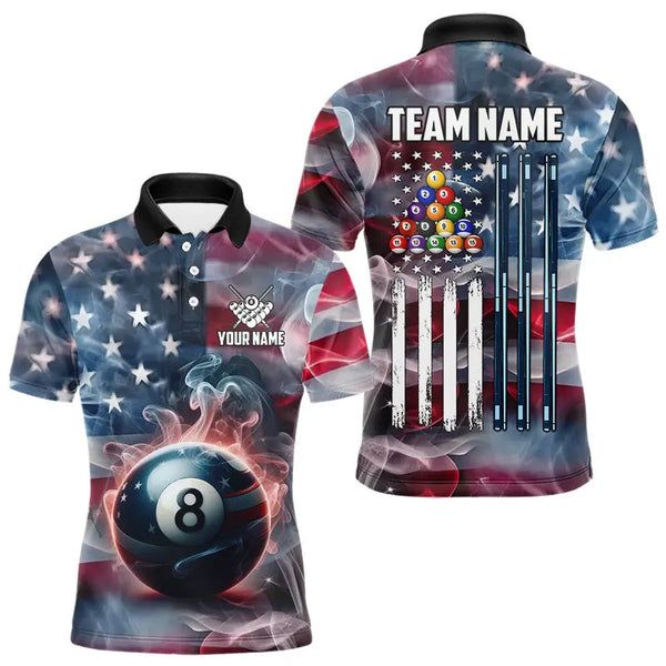 Maxcorners Personalized Smoke Usa 8 Ball Pool Billiard Shirts For Men, Patriotic American Team Billiard Jersey