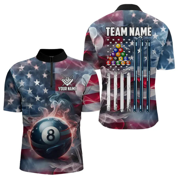 Maxcorners Personalized Smoke Usa 8 Ball Pool Billiard Shirts For Men, Patriotic American Team Billiard Jersey