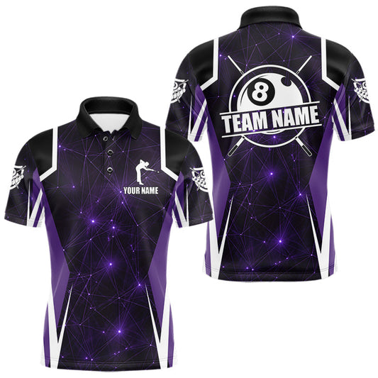 Maxcorners Custom 8 Ball Pool Billiard Shirt For Men, Purple Geometric Billiard Team Jersey Polo & 1/4 Zip