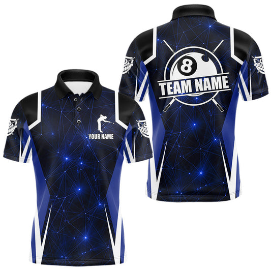 Maxcorners Custom 8 Ball Pool Billiard Shirt For Men, Blue Geometric Billiard Team Jersey Polo & 1/4 Zip