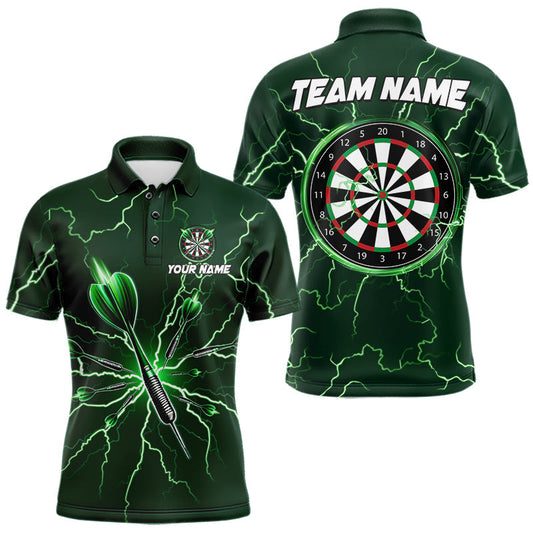 Maxcorners Green Darts Thunder Lightning 3D Dart Polo & Quarter Zip Custom Dart Shirts For Men Dart Jersey LM2704