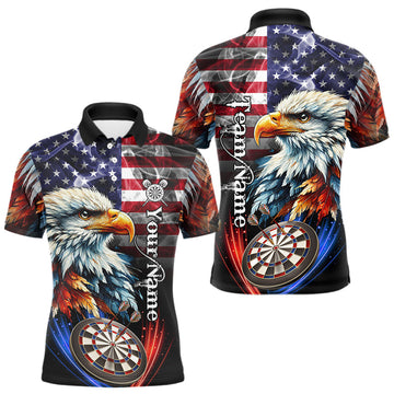 Maxcorners American Flag Smoke Eagle Darts Shirt For Men Custom Patriotic Darts Jersey Team Polo, 1/4 Zip LM0404