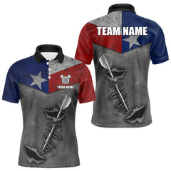 Maxcorners Personalized Texas Flag Steel Tip Dart Polo & 1/4 Zip For Men Custom Texas Darts Team Jersey LM2011
