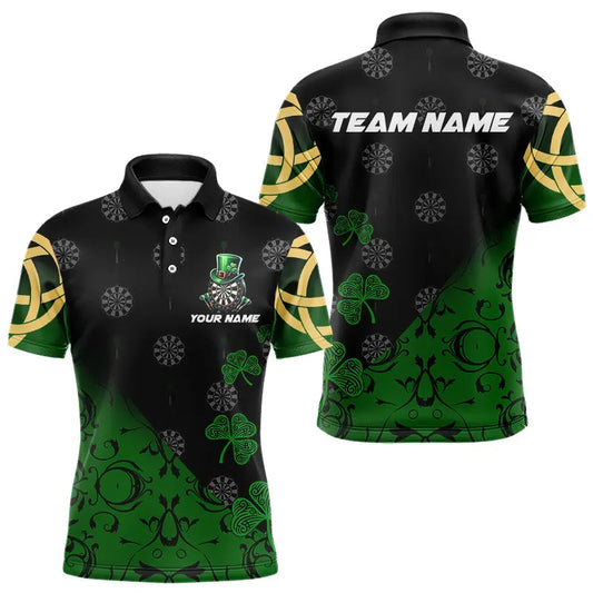 Maxcorners Black And Green St Patrick Day Luckiest Shamrock Dart Shirts For Men Custom Darts Team Jerseys LM2704