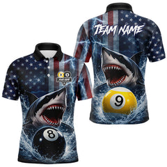 Maxcorners American Flag Shark 8 Ball & 9 Ball Billiard Shirt For Men Custom Lightning Patriotic Pool Jersey LM1501