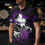 Maxcorners Personalized Wolf Lightning Darts Polo & Quarter Zip Custom Dart Shirts For Men Darts Jersey |Purple