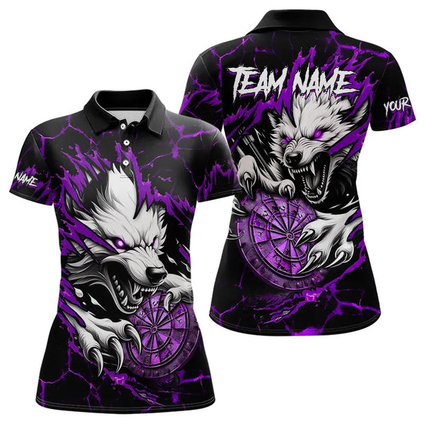 Maxcorners Personalized Wolf Lightning Darts Polo & Quarter Zip Custom Dart Shirts For Men Darts Jersey |Purple