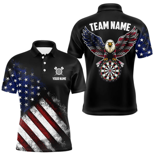 Maxcorners Vintage American Flag Eagle Darts Shirt For Men Custom Patriotic Darts Team Jersey Polo & 1/4 Zip LM2602