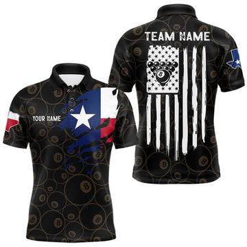 Maxcorners Personalized Texas Flag 8 Ball Pool Shirt For Men Custom US Flag Billiard Jersey Polo & 1/4 Zip
