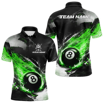 Maxcorners Custom Green Flaming 8 Ball Pool Billiard Shirt For Men, Billiard Team Jersey Polo & 1/4 Zip LM1005