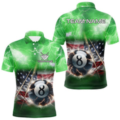 Maxcorners Green American Flag Thunder Lightning 8 Ball Billiard Shirt For Men Custom Pool Team Jersey MT1511