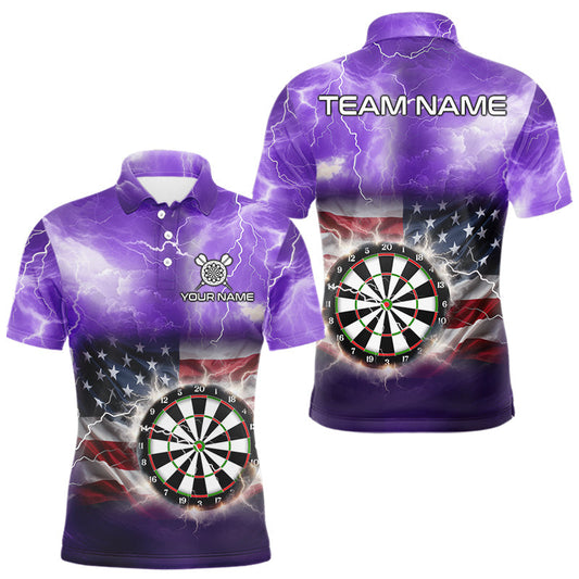 Maxcorners Purple American Flag Thunder Lightning Darts Shirt For Men Custom Darts Jersey Team Polo & 1/4 Zip LM0412