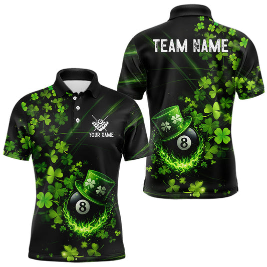 Maxcorners Green Luckiest Shamrock 8 Ball Billiard Shirt For Men Custom St Patrick Day Pool Team Jersey