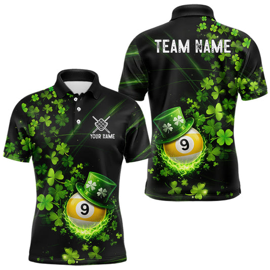 Maxcorners Green Luckiest Shamrock 9 Ball Billiard Shirt For Men Custom St Patrick Day Pool Team Jersey LM2001