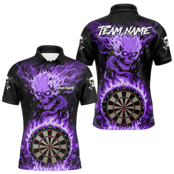 Maxcorners Purple Flaming Skull Darts Shirt For Men Custom Darts Jersey Team Polo & Quarter Zip MT1810