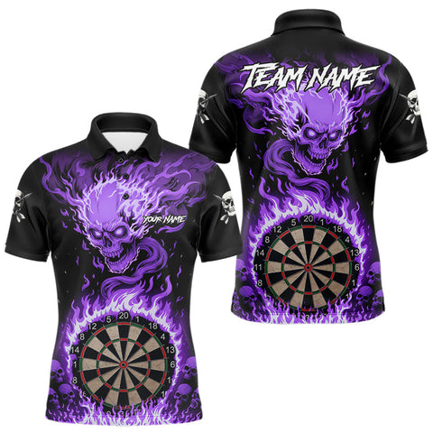 Maxcorners Purple Flaming Skull Darts Shirt For Men Custom Darts Jersey Team Polo & Quarter Zip MT1810