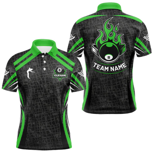 Maxcorners Black And Green 8 Ball Flame Billiard Shirt For Men Custom Pool Team Shirt, Billiard Jersey