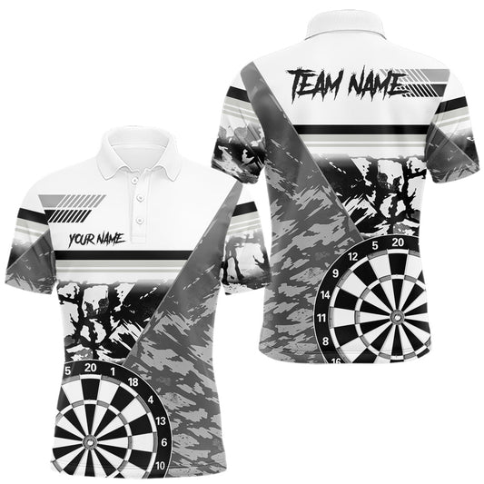 Maxcorners Custom Black And White Grunge Darts Shirt For Men, Darts Team Jersey Polo & 1/4 Zip