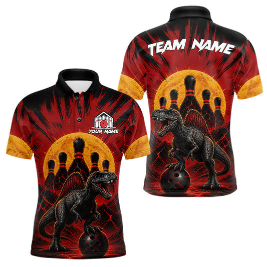 Maxcorners Personalized Dinosaur Black Red Bowling Shirts For Men Custom Bowling League Team Jersey