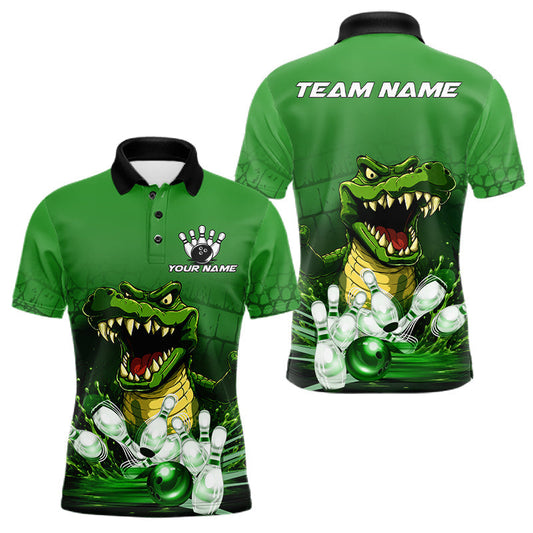 Maxcorners Personalized Green Funny Alligator Bowling Shirts For Men Custom Bowling Team Jersey, Bowling Gift