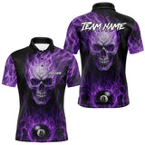 Maxcorners Purple Flaming Skull 8 Ball Fire Billiard Shirt For Men Custom Billiard Team Jersey Polo & 1/4 Zip MT1810