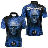 Maxcorners Blue Flaming Skull 8 Ball Fire Billiard Shirt For Men Custom Billiard Team Jersey Polo & 1/4 Zip MT1810