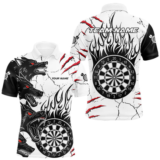 Maxcorners White Black Grunge Wolf Darts Shirts For Men Custom Darts Team Jersey Polo & Quarter Zip LM1812