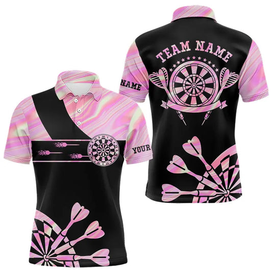 Maxcorners Holographic Pink Darts Tie Dye Polo & Quarter Zip Custom Dart Shirts For Men Glowing Dart Jerseys LM2704