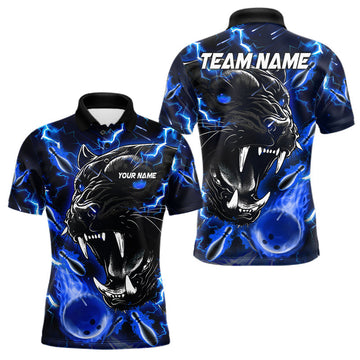 Maxcorners Blue Flame Panther Bowling Polo, Quarter Zip Shirts For Men Custom Bowling Team League Jerseys, Team Jersey Polo & Quarter Zip LM2607
