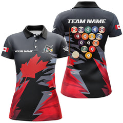 Maxcorners Canadian Leaf Patriotic Billiard Jersey Customized Name, Team Name 3D Polo Shirt