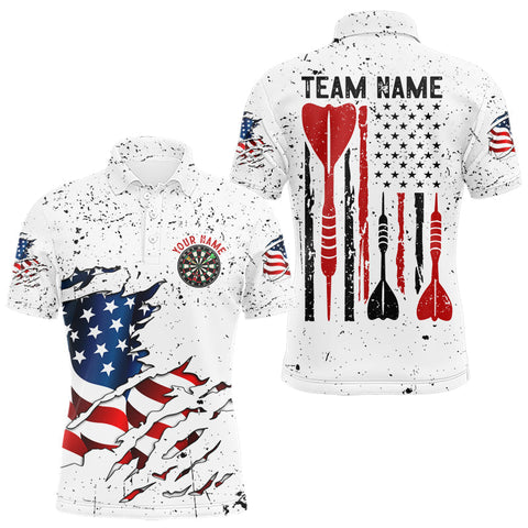Maxcorners Personalized White Grunge American Flag Darts Jersey For Men Custom Patriotic Darts Team Shirts LM3010