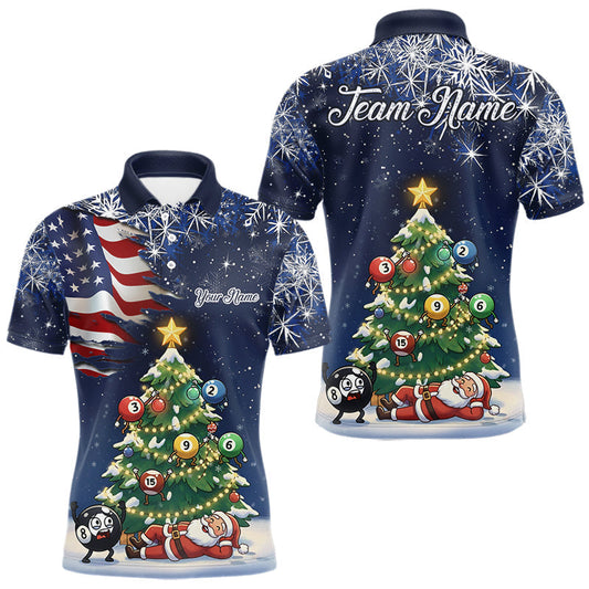 Maxcorners Funny Santa Christmas Billiard Shirts For Men Custom US Flag Xmas Pine Tree Pool Team Shirt