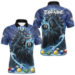 Maxcorners Blue Grim Reaper Lightning Billiard Shirt For Men Custom 8 Ball Pool Jersey Team Polo & 1/4 Zip TU1711