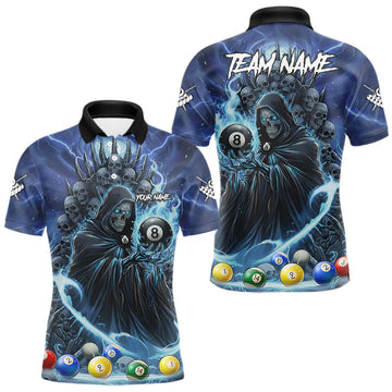 Maxcorners Blue Grim Reaper Lightning Billiard Shirt For Men Custom 8 Ball Pool Jersey Team Polo & 1/4 Zip LM0412