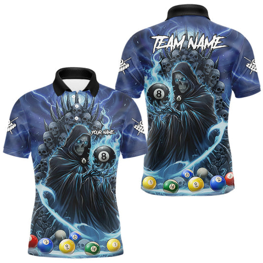 Maxcorners Blue Grim Reaper Lightning Billiard Shirt For Men Custom 8 Ball Pool Jersey Team Polo & 1/4 Zip LM0412