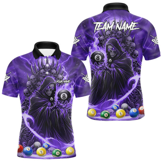 Maxcorners Purple Grim Reaper Lightning Billiard Shirt For Men Custom 8 Ball Pool Jersey Team Polo & 1/4 Zip