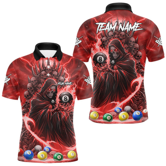 Maxcorners Red Grim Reaper Lightning Billiard Shirt For Men Custom 8 Ball Pool Jersey Team Polo & 1/4 Zip