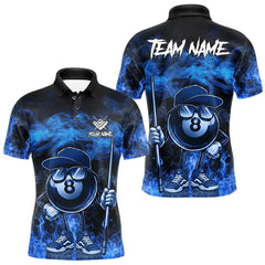 Maxcorners Blue Funny 8 Ball Pool Flame Smoke Billiard Shirt For Men Custom Billiard Team Jersey Uniform LM1812