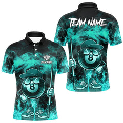 Maxcorners Turquoise Funny 8 Ball Pool Flame Smoke Billiard Shirt For Men Custom Billiard Team Jersey LM1812