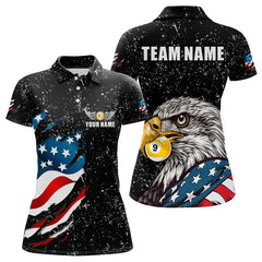 Maxcorners Black Grunge Eagle American Flag Custom 9 Ball Pool Men'S Billiard Shirts, Billiard Team Jerseys