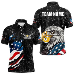 Maxcorners Black Grunge Eagle American Flag Custom 9 Ball Pool Men'S Billiard Shirts, Billiard Team Jerseys