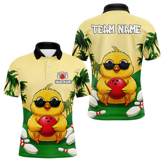 Maxcorners Custom Cute Chicken Summer Bowling Shirts For Men, Funny Bowling Team Jersey Polo & 1/4 Zip