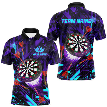 Maxcorners Personalized Glowing Purple Blue Abstract Darts Shirts For Men Custom Darts League Team Jersey LM2607