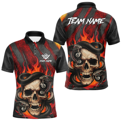 Maxcorners Personalized Skull And Snakes Flame Billiard Shirt For Men Custom 8 Ball Pool Team Jersey |Red LM2110