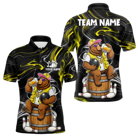Maxcorners Custom Funny Beer Bear Bowling Shirts For Men, Bowling League Team Jersey Polo & Quarter Zip LM2306