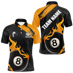 Maxcorners Black And Orange Flaming 8 Ball Billiard Shirt For Men Custom Pool Team Jersey Polo & 1/4 Zip