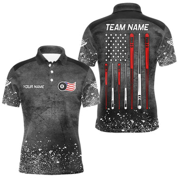 Maxcorners Personalized Billiard US Flag 8 Ball Pool Shirt For Men, Billiard Team Jersey Polo & 1/4 Zip LM2512